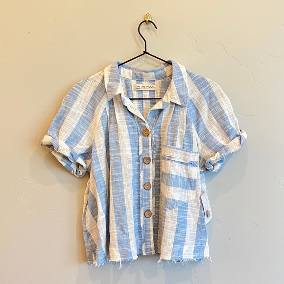 FREE PEOPLE Away At Sea Striped Linen Button Top - Picture 4 of 16